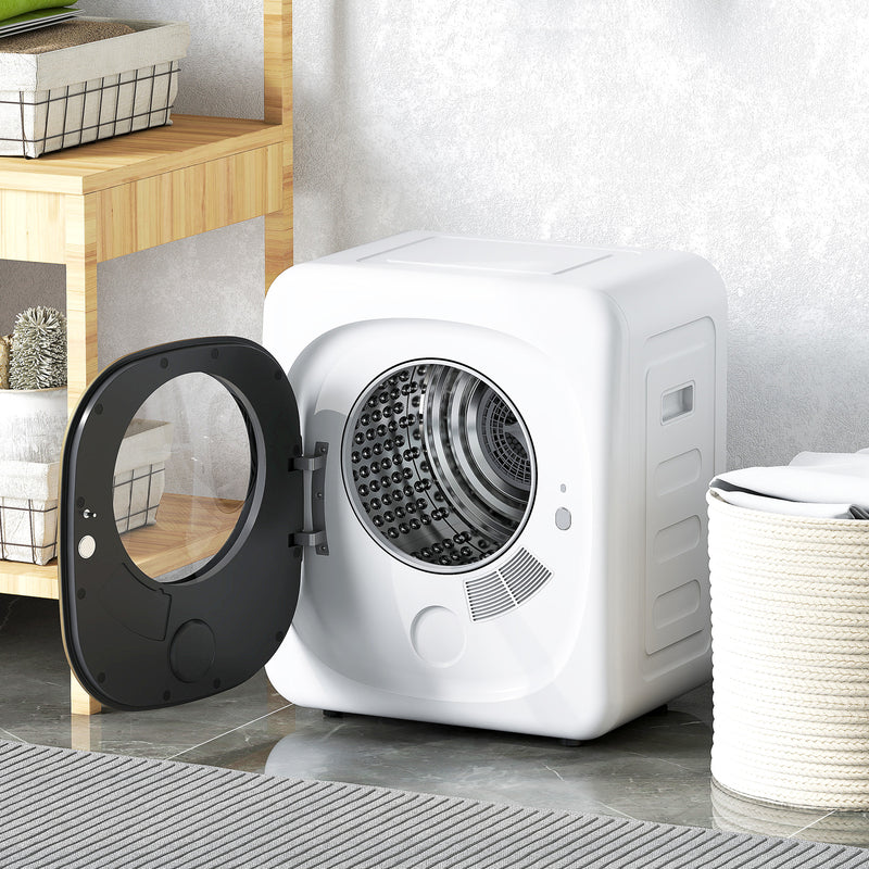 Portable 4kg Vented Tumble Dryer with Smart Sensor Timer and 5 Modes for Small Spaces White
