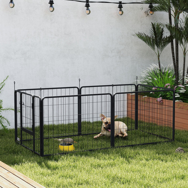 6 Panel Portable Dog Playpen with Door 60cm High for Small Dogs Black by PawHut