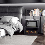 Set of 2 Modern Side Tables with 2 Tier Storage for Living Room or Bedroom Black