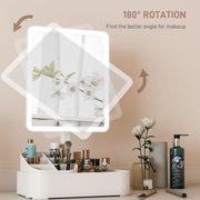 Rechargeable LED Makeup Vanity Mirror with Touch Controls and 180 Degree Rotation White AOSOM