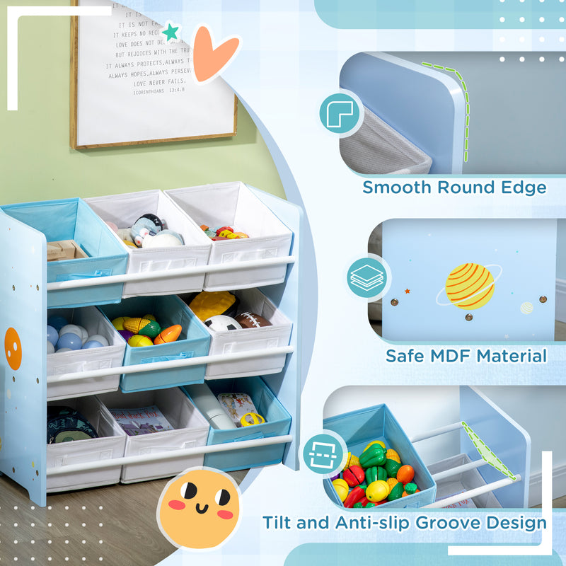3 Piece Kids Bedroom Furniture Set With Bed Toy Box And Storage Baskets Blue AOSOM
