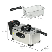 3 Litre Deep Fat Fryer with Timer Adjustable Temperature and Viewing Window Silver