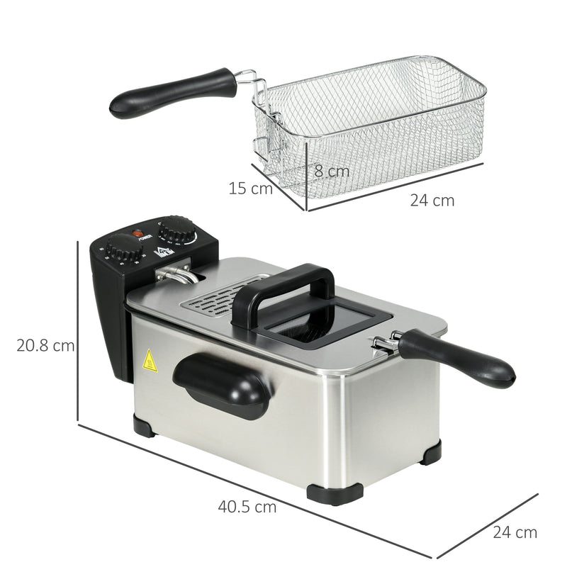 3 Litre Deep Fat Fryer with Timer Adjustable Temperature and Viewing Window Silver