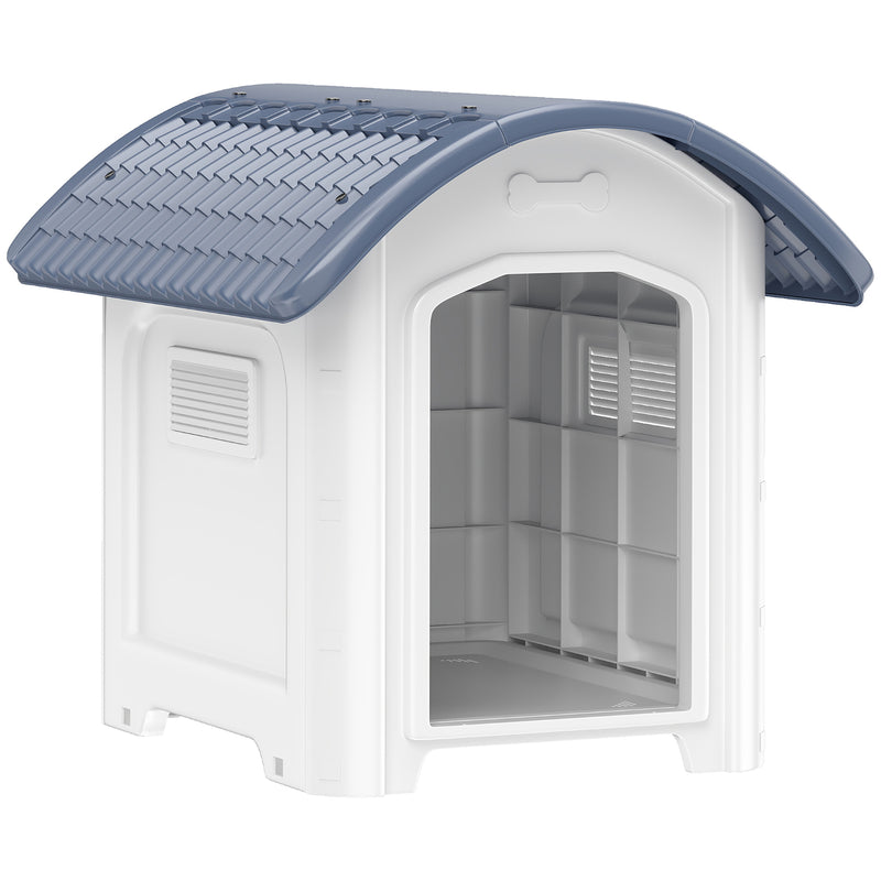 Outdoor Plastic Dog Kennel With Waterproof Roof And Raised Removable Floor Grey AOSOM