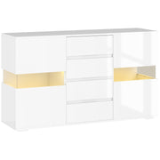 White High Gloss LED Sideboard Cabinet with Storage Shelves and Modern Design