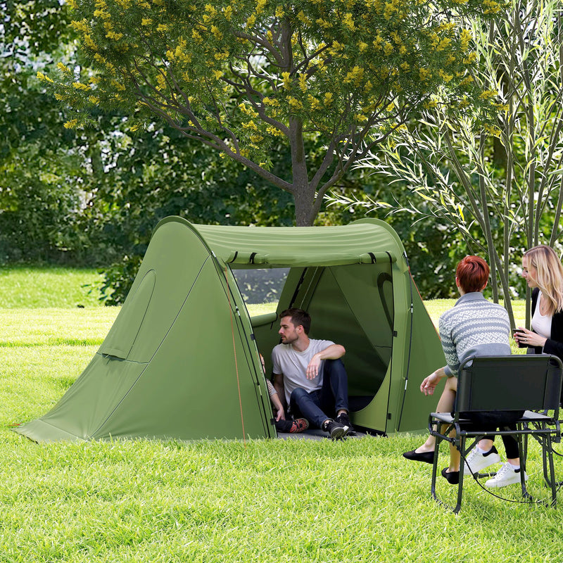Family Camping Tent with Two Bedrooms and Living Area for 2–3 People Waterproof Green