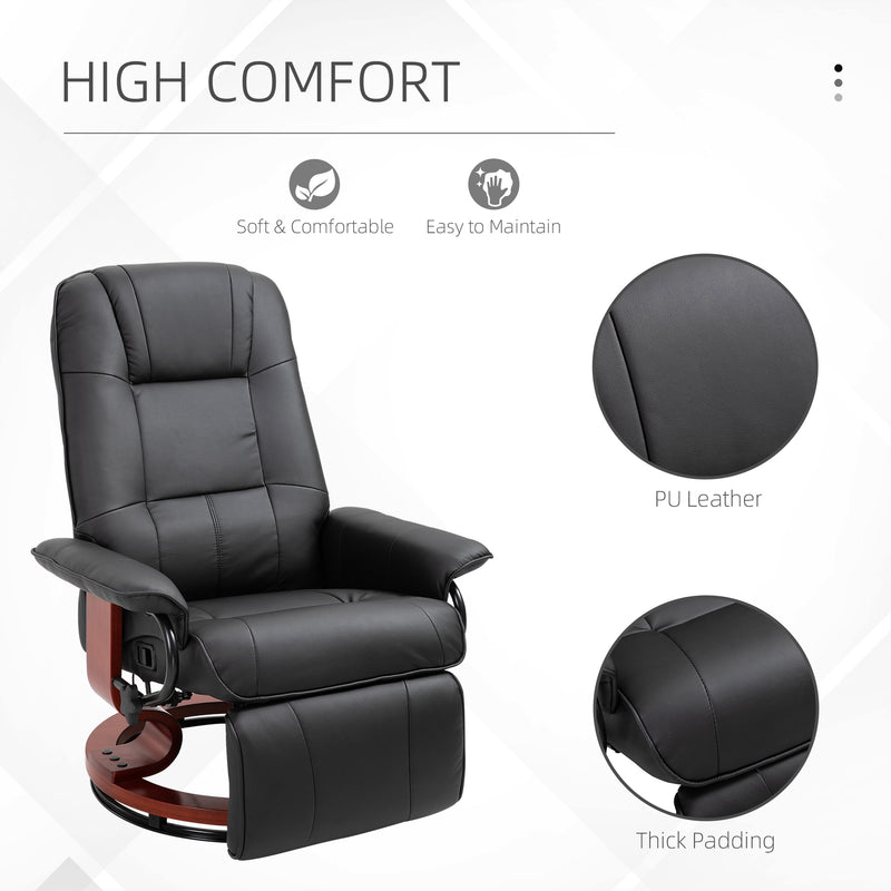 Manual Recliner Armchair With Faux Leather And Wooden Base For Lounge Or Bedroom Black