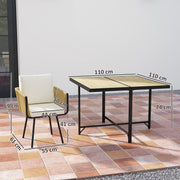 Rattan Garden Dining Set for 4 with Cushions and Space Saving Chairs, Beige Outsunny