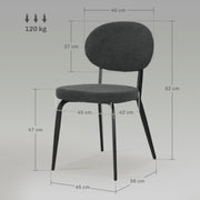 Set of 4 Black Boucle Dining Chairs with Padded Seat and Metal Legs for Modern Homes