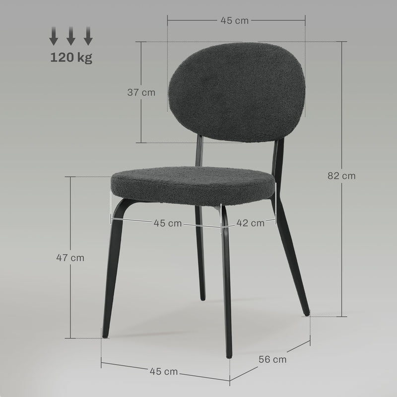 Set of 4 Black Boucle Dining Chairs with Padded Seat and Metal Legs for Modern Homes