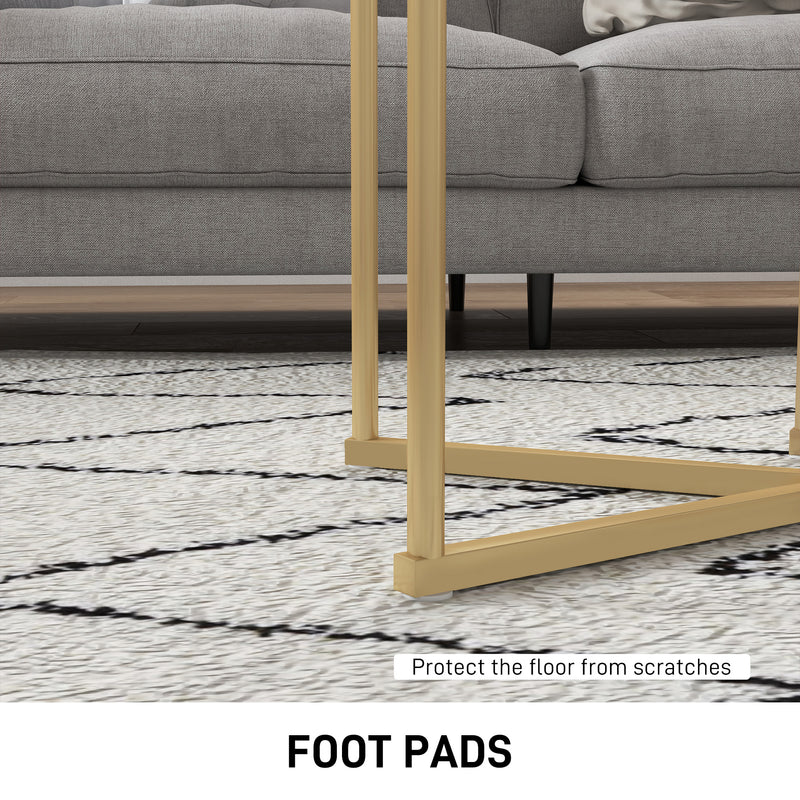 Set of Two White Marble Effect Nesting Tables with Gold Tone Frame by HOMCOM