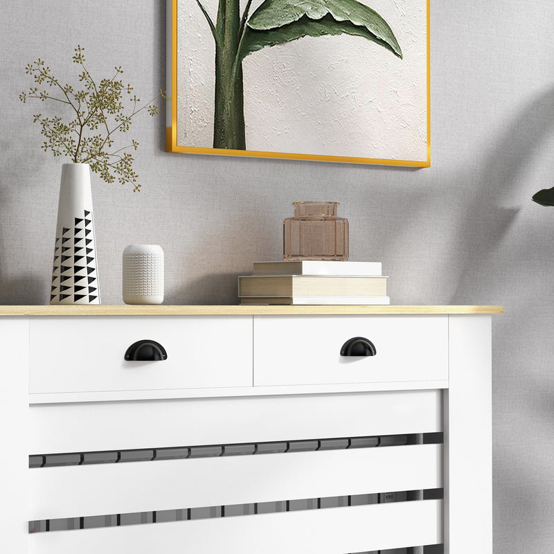 Radiator Cover With Top Drawer Storage Fits 111cm Width Ideal For Hiding Heaters, White