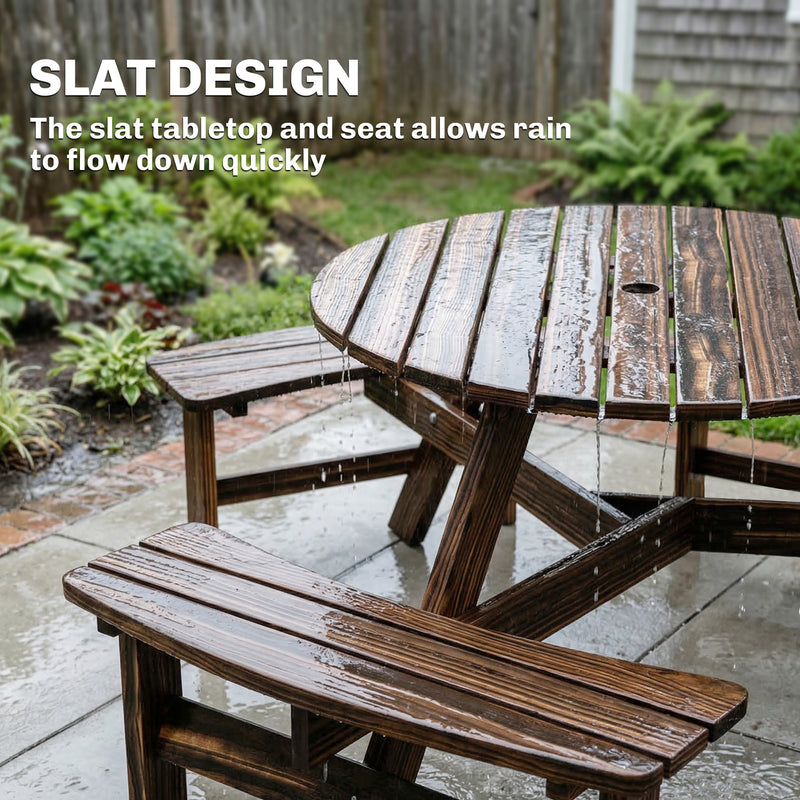 Garden Dining Set for 6 with Round Pub Style Table and Benches Weather Resistant Fir Wood Carbonized Outsunny