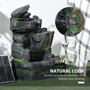Dark Grey Garden Water Feature with LED Lights for Outdoor Decor by Outsunny