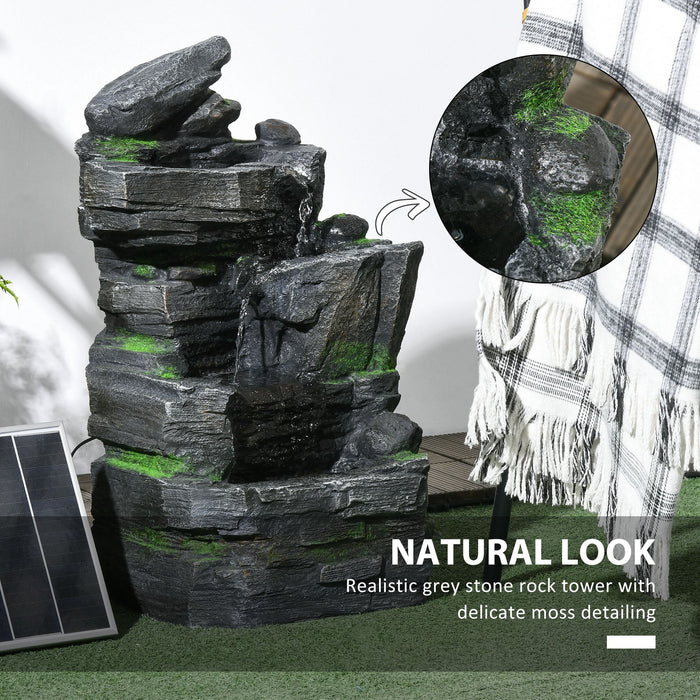 Dark Grey Garden Water Feature with LED Lights for Outdoor Decor by Outsunny