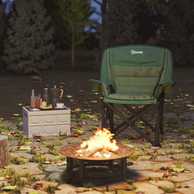 Folding Camping Chair with Padded Seat and Cup Holders for Garden or Outdoor Use Olive Green