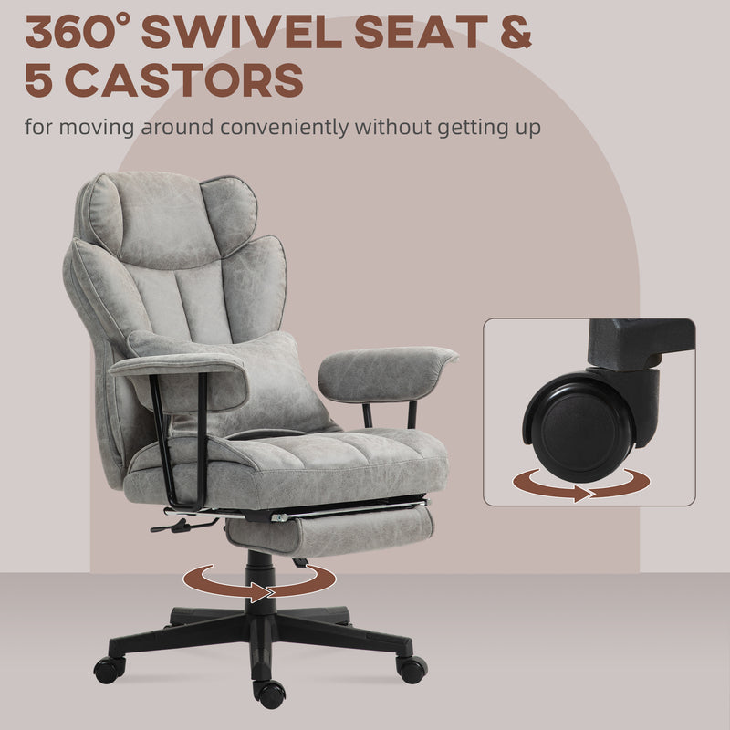 Ergonomic Executive Office Chair With Footrest Reclining Back And Lumbar Support, Grey