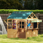 Wooden Foldable Kids Playhouse with Windows Working Door and Rain Covers in Brown