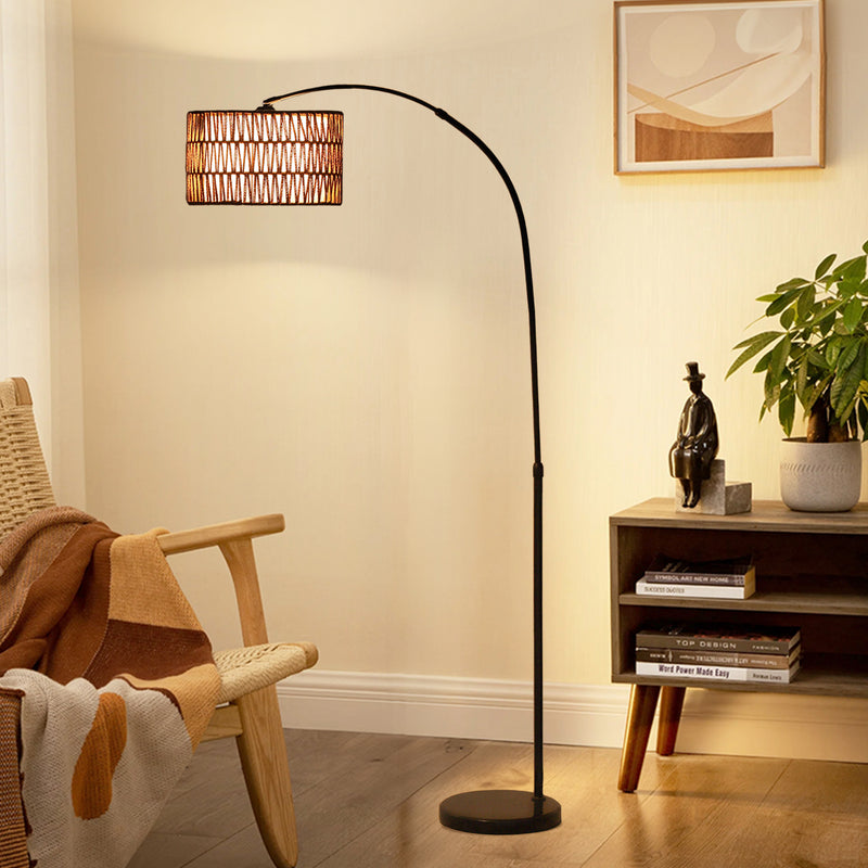 Black Floor Lamp with Adjustable Height and Dual Layer Shade for Living Room