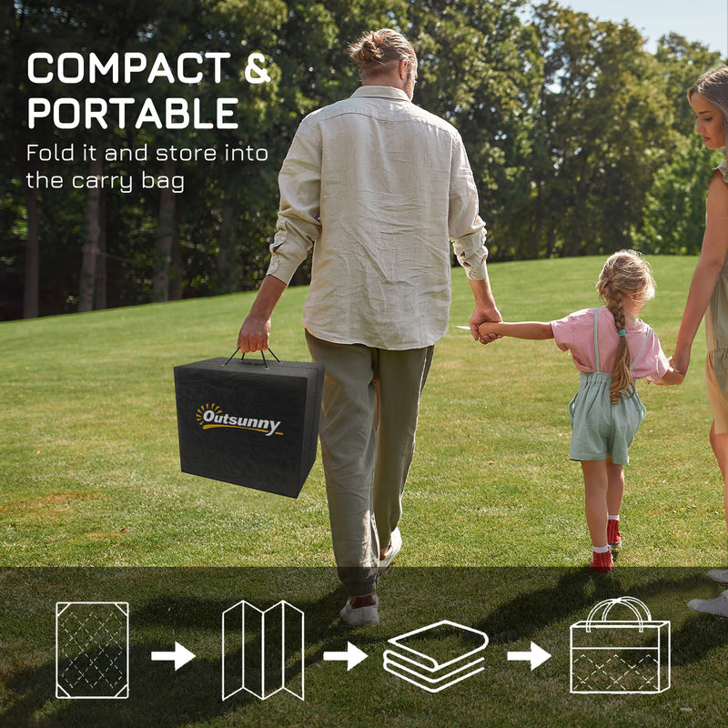 Reversible Black Outdoor Rug 182x274cm With Carry Bag For Garden Camping Beach Use