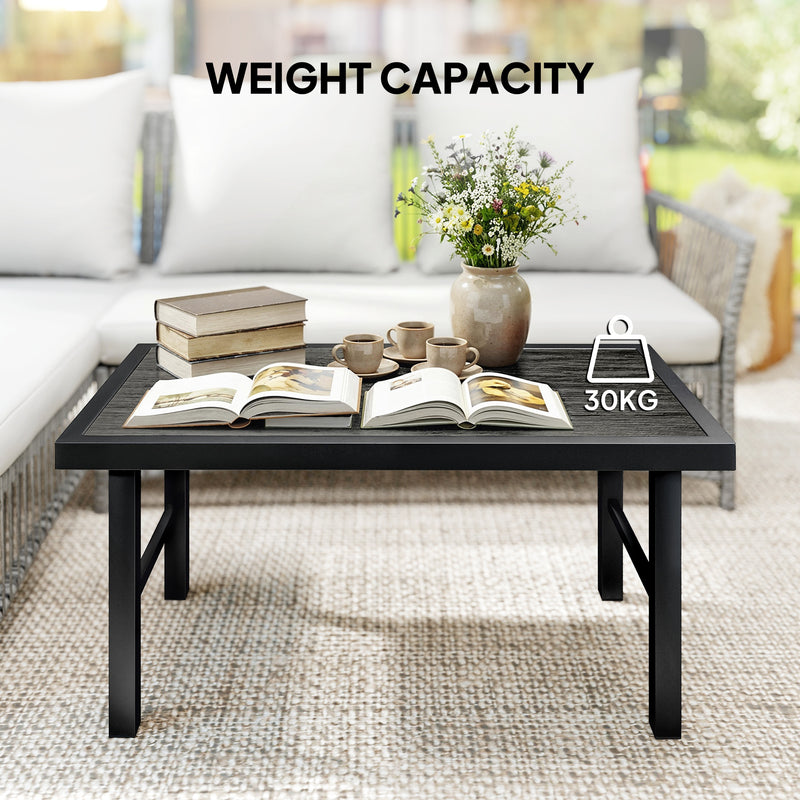 Outdoor Coffee Table with Spacious Wood Effect Top for Garden or Patio Dark Grey