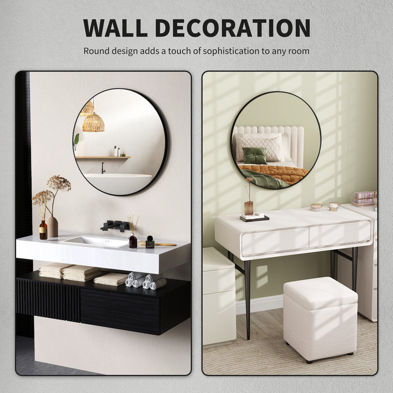 Black Round Steel Framed Wall Mirror 70 x 70cm for Bathroom Bedroom Living Room by HOMCOM