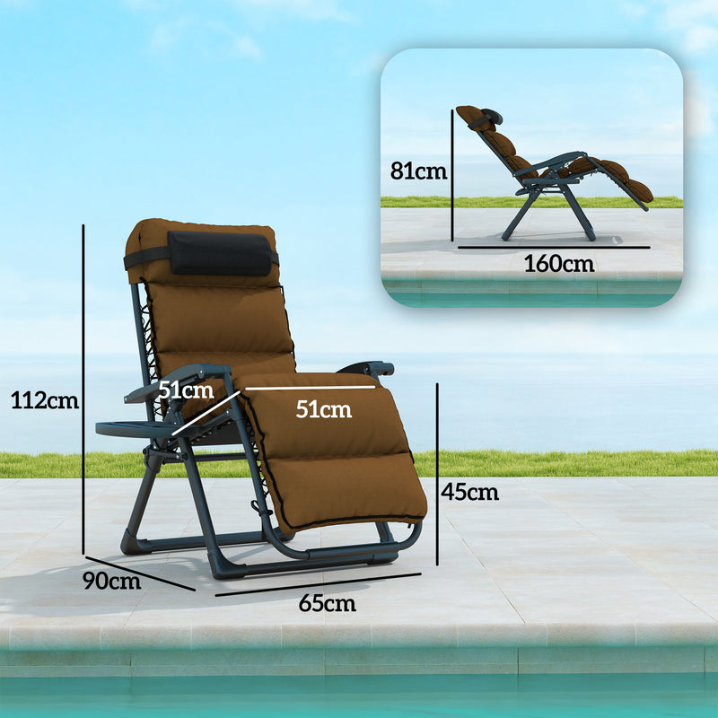 Set of Two Brown Reclining Sun Loungers with Cushions for Garden and Patio by Outsunny
