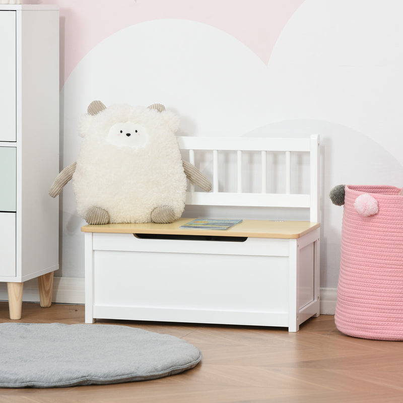 Wooden Toy Storage Bench with Safety Lid Doubles as Seat and Organiser, White