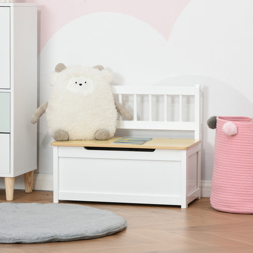 Wooden Toy Storage Bench with Safety Lid Doubles as Seat and Organiser, White