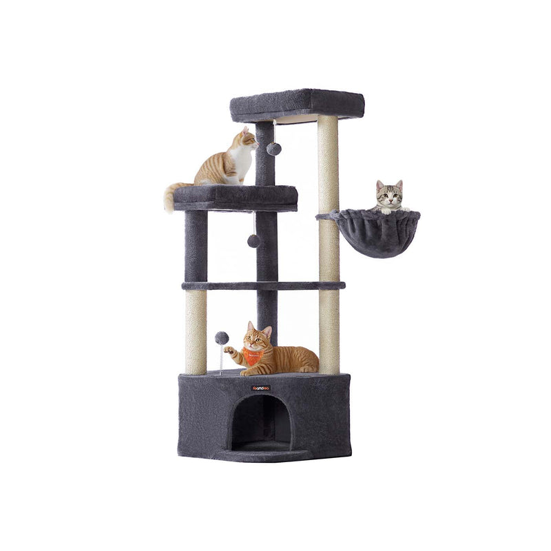 Feandrea large cat tree tower in dark grey, studio shot of the full tower