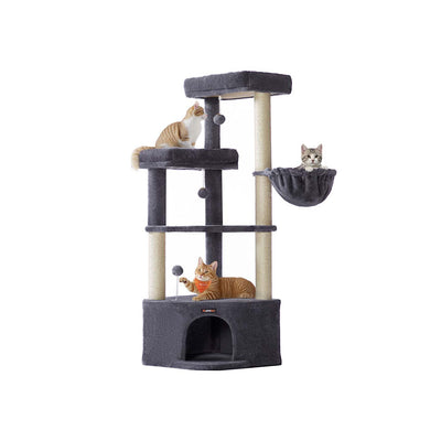 Feandrea large cat tree tower in dark grey, studio shot of the full tower
