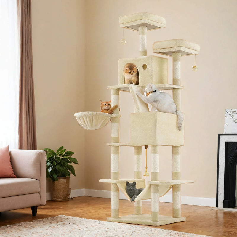 Studio front view of the Feandrea large cat tree tower with hammock