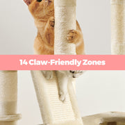 Full height view of the cat tree tower in a living room setting