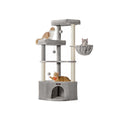 Feandrea large cat tree tower in light grey with cave and basket perches