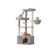 Feandrea large cat tree tower in light grey with cave and basket perches