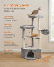 Close-up of sisal-wrapped scratching post on the cat tree tower