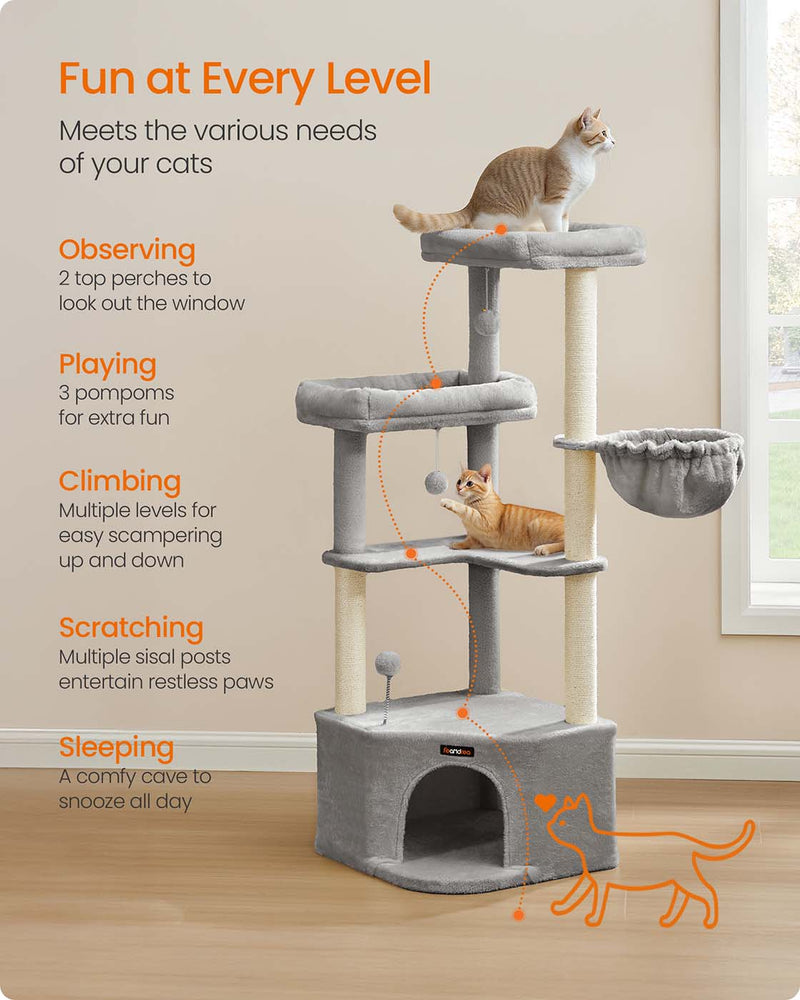 Close-up of sisal-wrapped scratching post on the cat tree tower