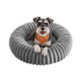 Feandrea large dog and cat bed in dove grey with a dog sitting inside on a white background