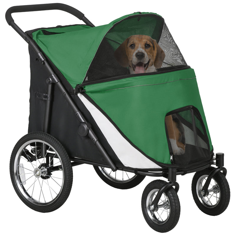 Large dog stroller in dark green by Pawhut with mesh windows