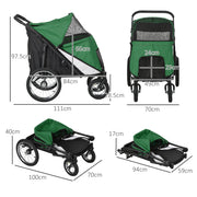 Large dog stroller dimensions diagram, open and folded