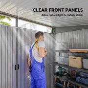 Clear front panels panel showing daylight falling through the roof lights onto shelving