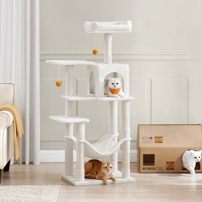 Feandrea large multi-level cat tree in cream white, studio shot of the full tower