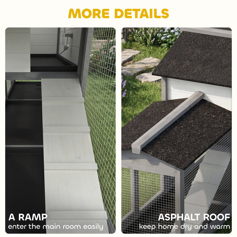 Split close-up of the rabbit hutch ramp leading to the main room and the asphalt-covered roof