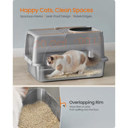 Cat inside the spacious litter box interior showing the overlapping raised rim