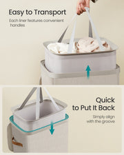 Removable inner liner bag with handles being lifted out of laundry basket