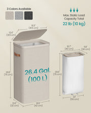 Dimensions diagram showing 42 x 32 x 75 cm laundry basket with load capacity