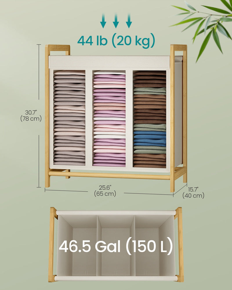 Dimension diagram showing 65 x 40 x 78 cm size, 150 L capacity and 20 kg max load