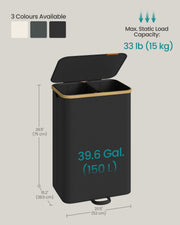 Dimension diagram labelling 52 x 38.5 x 75 cm, 15 kg maximum static load and 3 colour options
