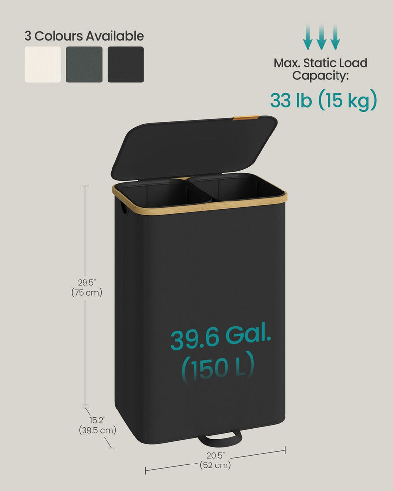 Dimension diagram labelling 52 x 38.5 x 75 cm, 15 kg maximum static load and 3 colour options