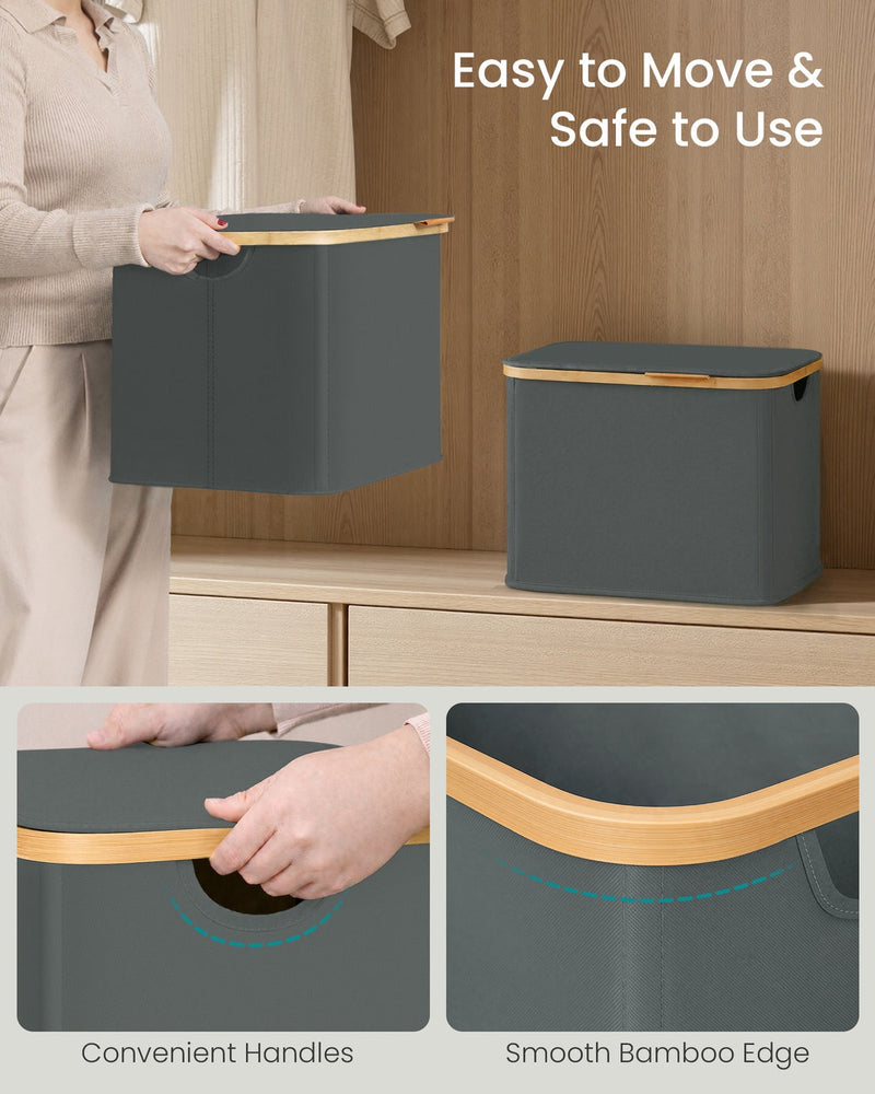 Easy to Move and Safe to Use panel showing the basket carried by its side handles